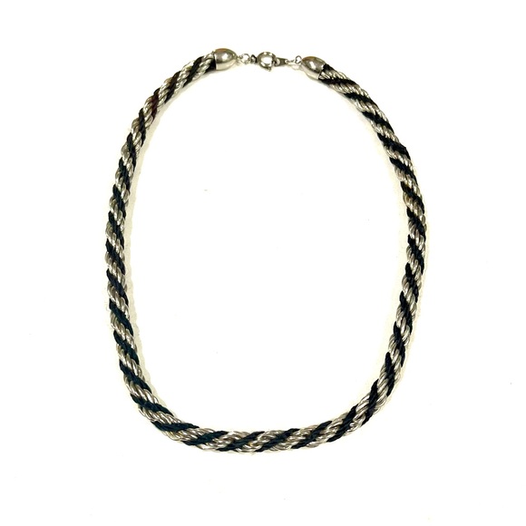vintage, Chunky Retro Rope Black And Silver necklace, In EUC! Great Rare Find! - Picture 1 of 9